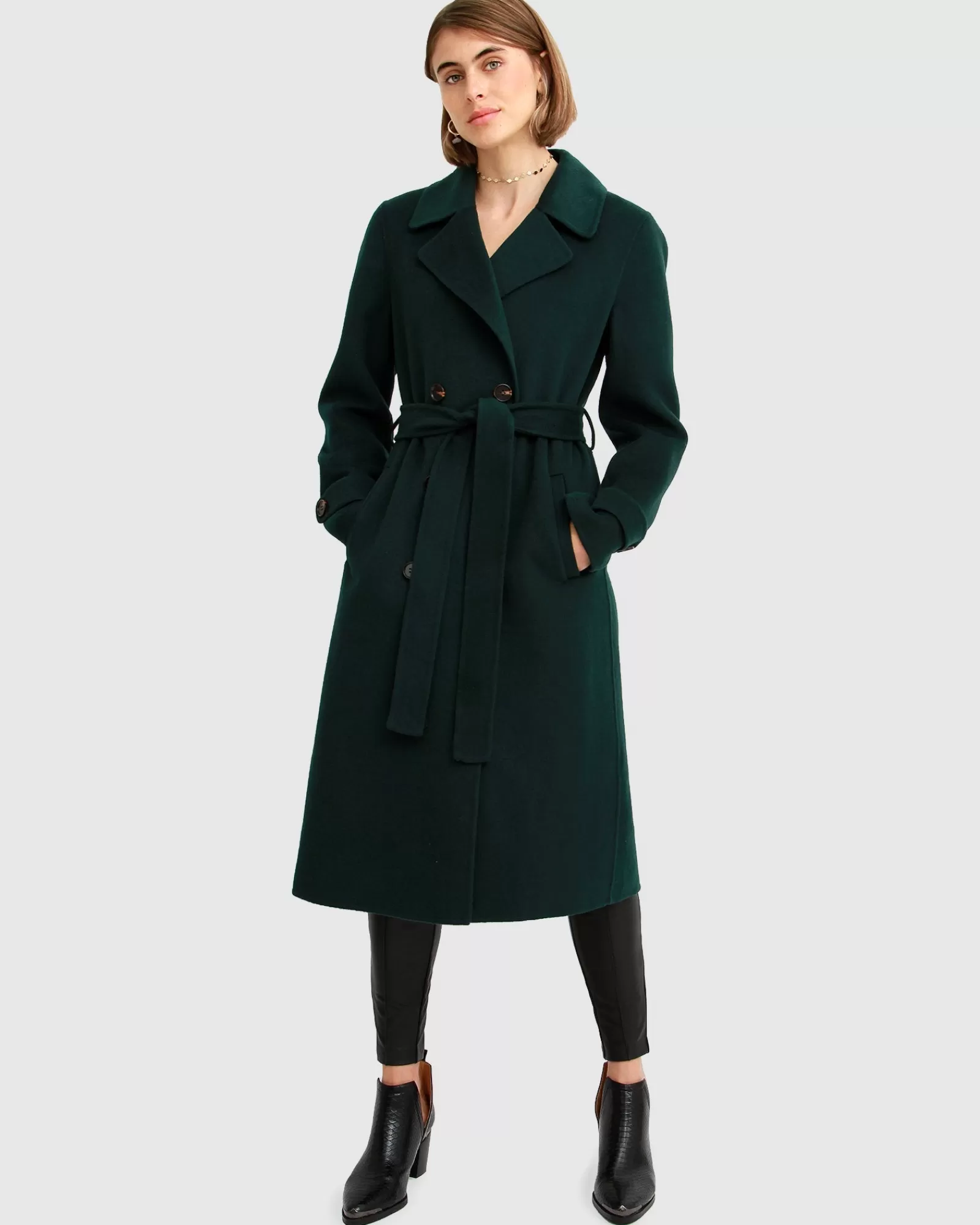 Belle & Bloom Front Runner Belted Coat - Dark Green