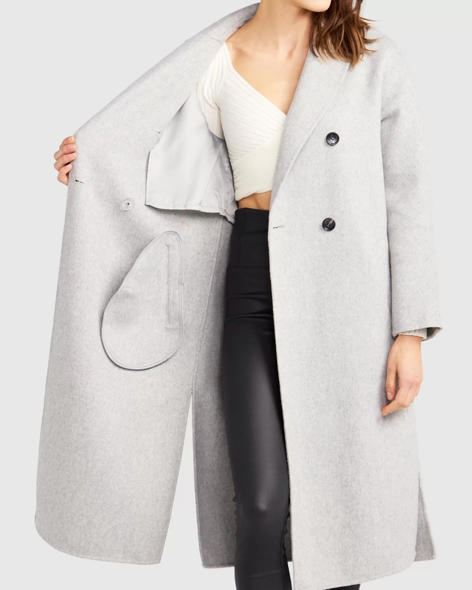 Belle & Bloom Guestlist Oversized Double Breasted Coat - Grey Marle