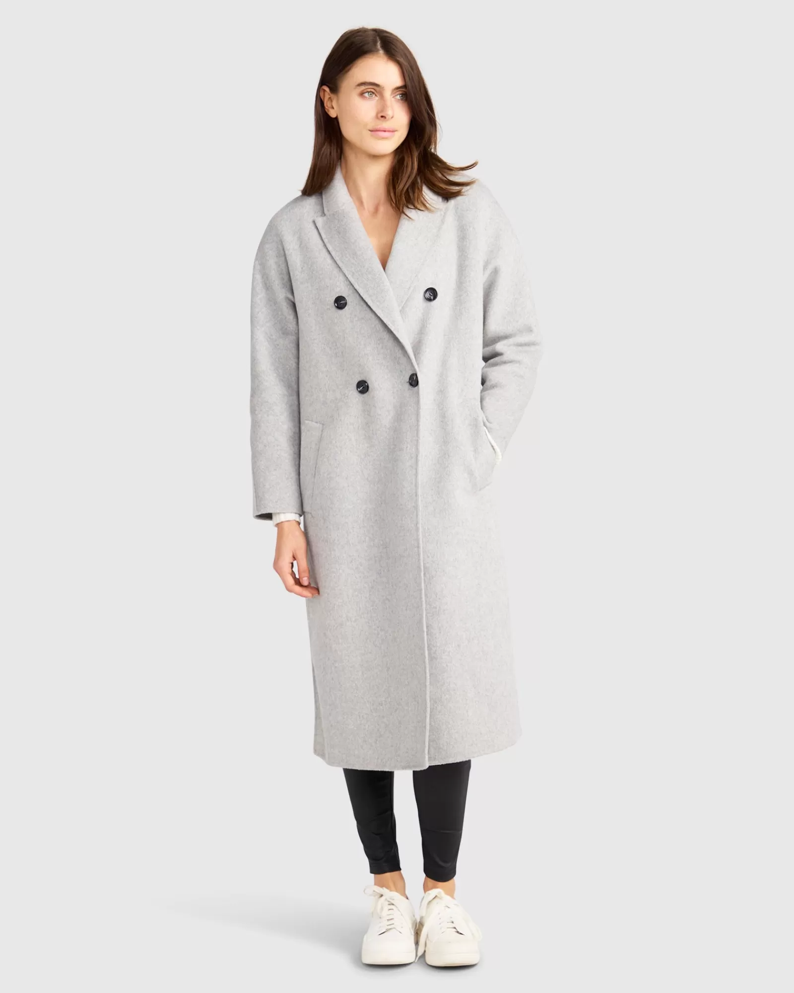 Belle & Bloom Guestlist Oversized Double Breasted Coat - Grey Marle