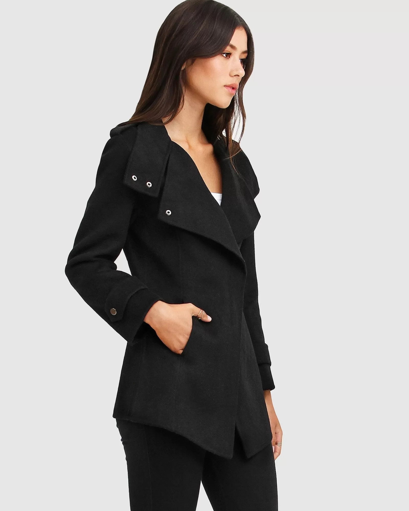 Belle & Bloom NEW FIT Bad Girl Wool Blend Moto Coat -