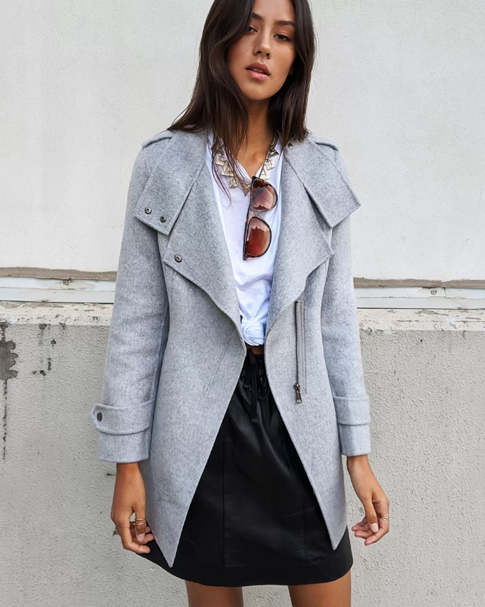 Belle & Bloom NEW FIT Bad Girl Wool Blend Moto Coat - Grey Marle