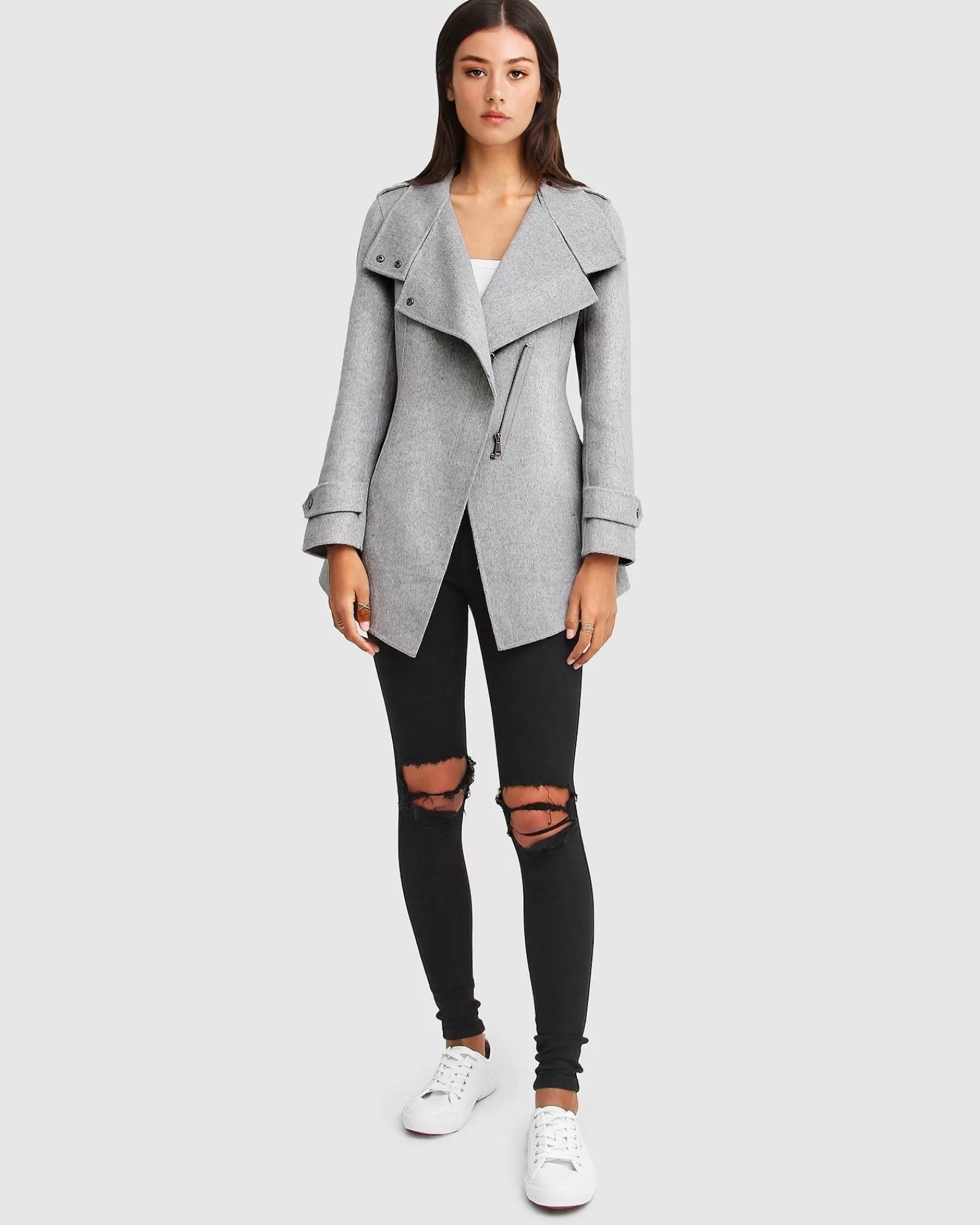 Belle & Bloom NEW FIT Bad Girl Wool Blend Moto Coat - Grey Marle