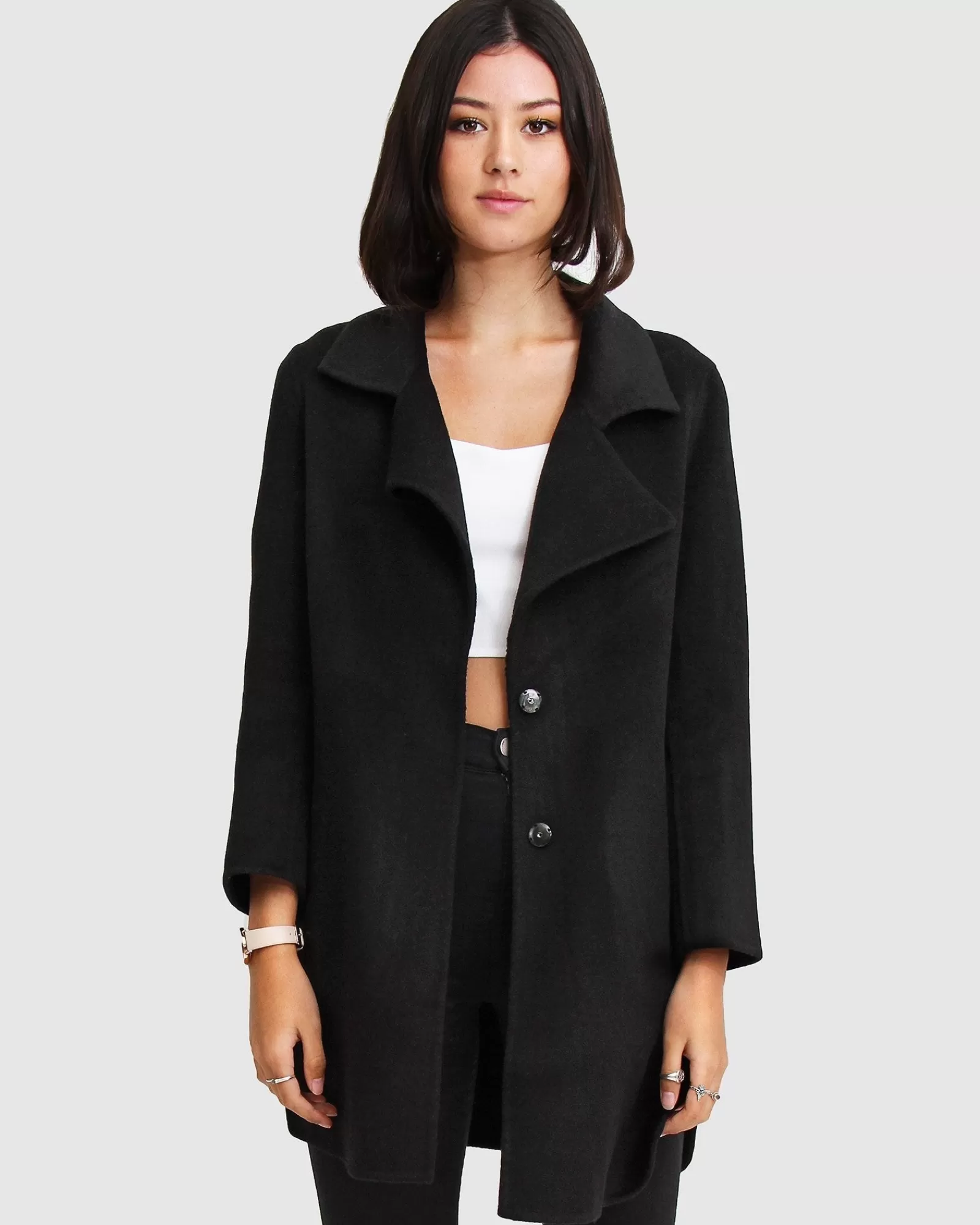 Belle & Bloom NEW FIT Ex-Boyfriend Wool Blend Oversized Jacket - Black