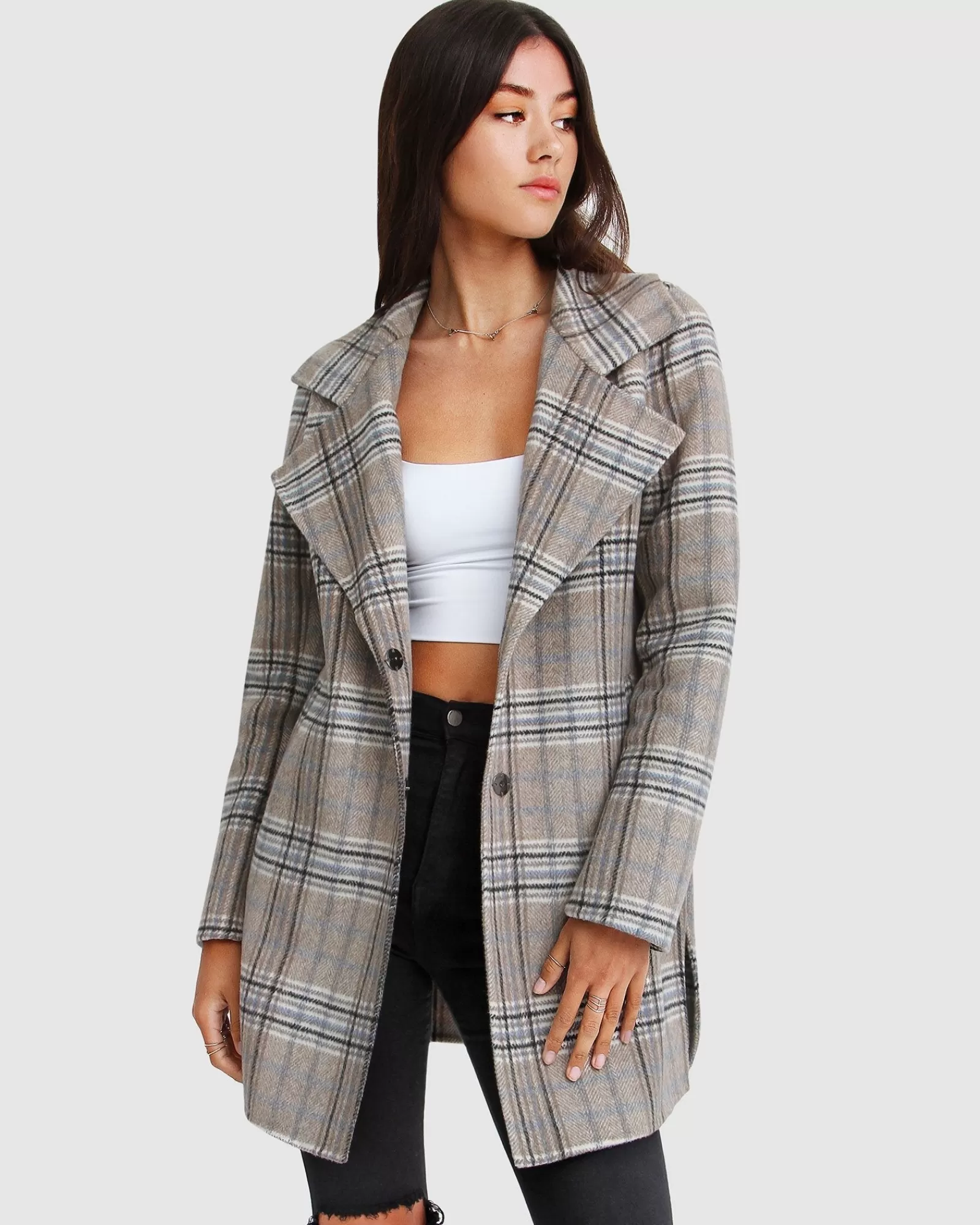Belle & Bloom NEW FIT Ex-Boyfriend Wool Blend Oversized Jacket - Oat Plaid