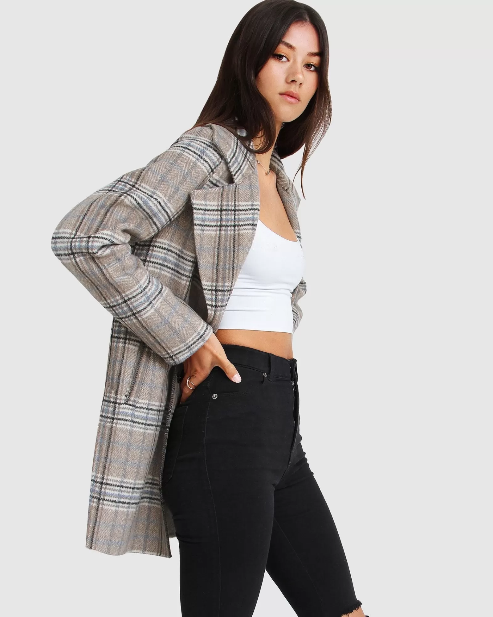 Belle & Bloom NEW FIT Ex-Boyfriend Wool Blend Oversized Jacket - Oat Plaid