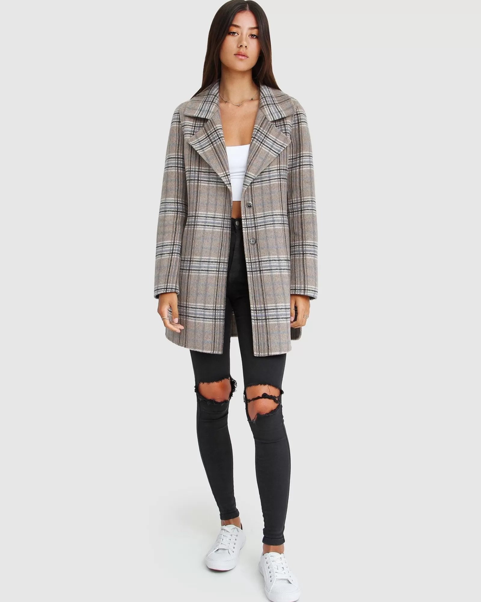 Belle & Bloom NEW FIT Ex-Boyfriend Wool Blend Oversized Jacket - Oat Plaid