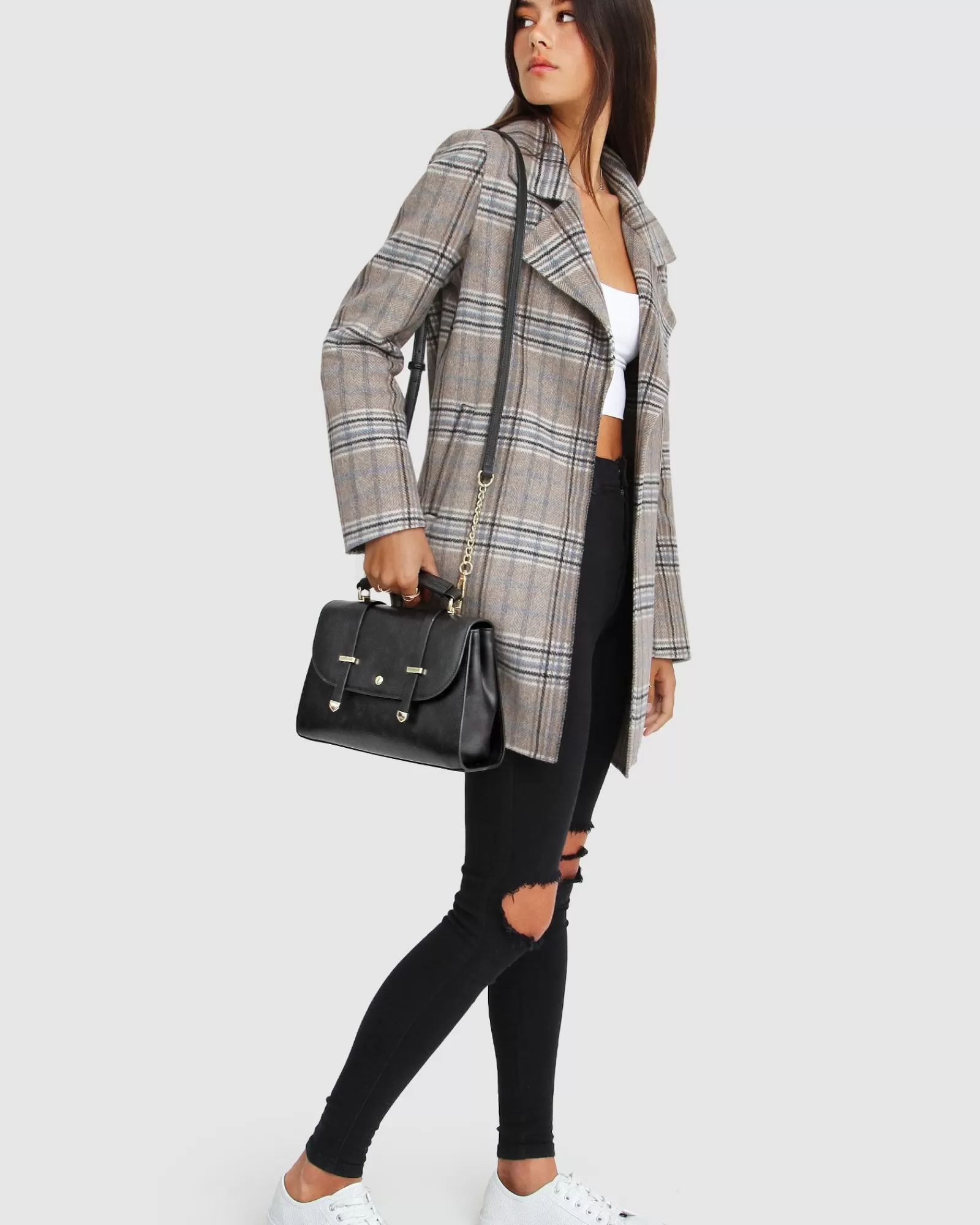 Belle & Bloom NEW FIT Ex-Boyfriend Wool Blend Oversized Jacket - Oat Plaid