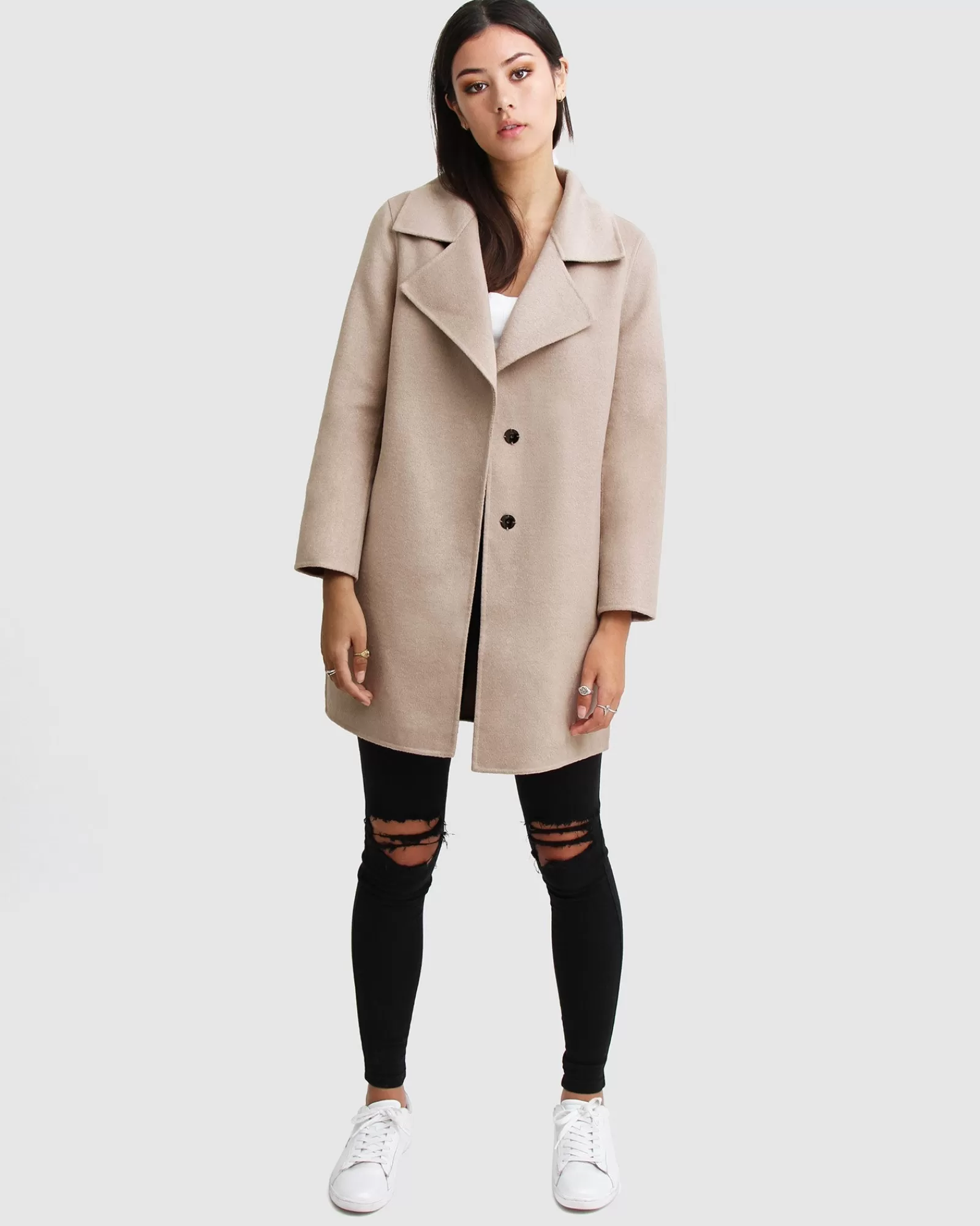 Belle & Bloom NEW FIT Ex-Boyfriend Wool Blend Oversized Jacket - Sand