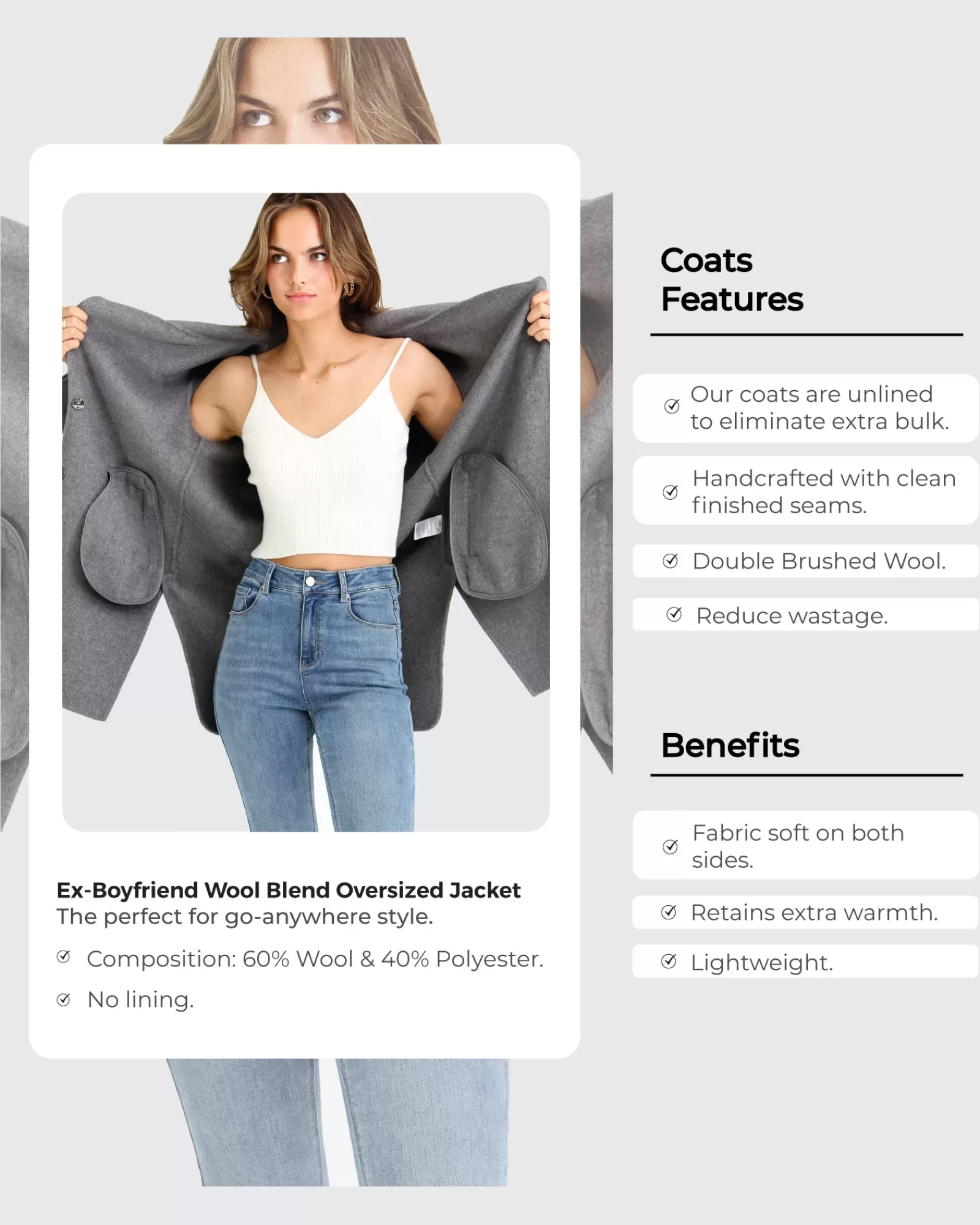 Belle & Bloom NEW FIT Ex-Boyfriend Wool Blend Oversized Jacket - Sand