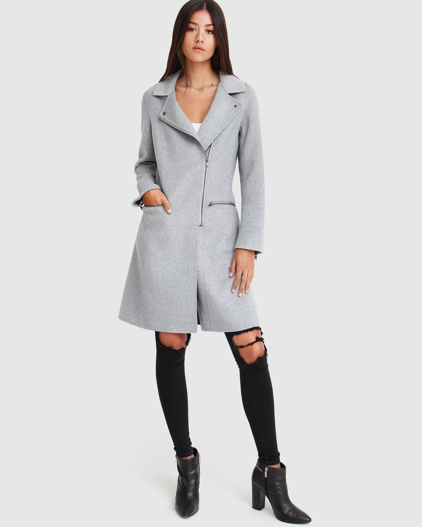 Belle & Bloom NEW FIT Last Chance Wool Blend Moto Coat - Grey Marle