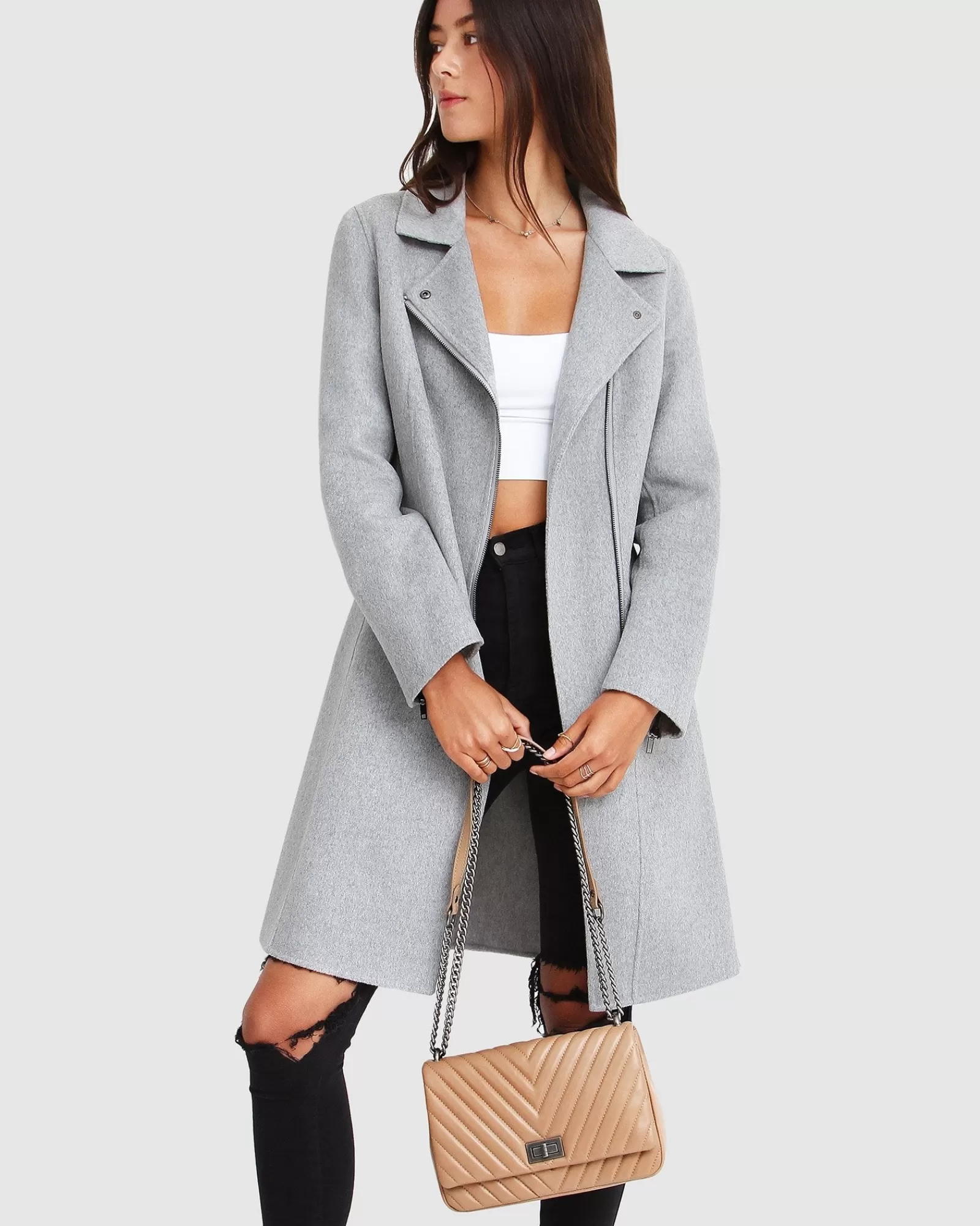 Belle & Bloom NEW FIT Last Chance Wool Blend Moto Coat - Grey Marle