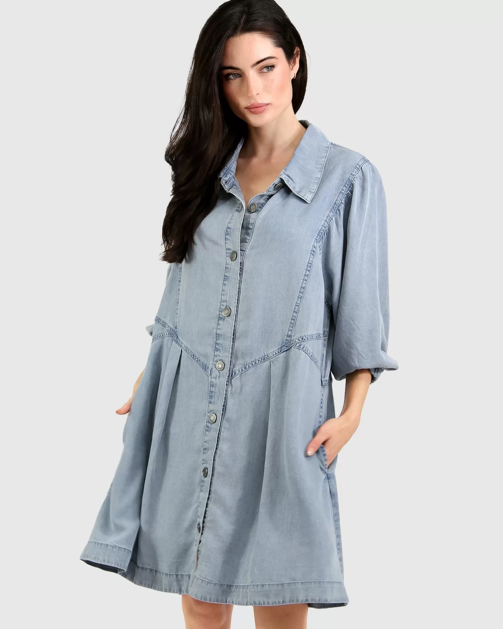 Belle & Bloom Supercut Denim Dress - Mid Denim