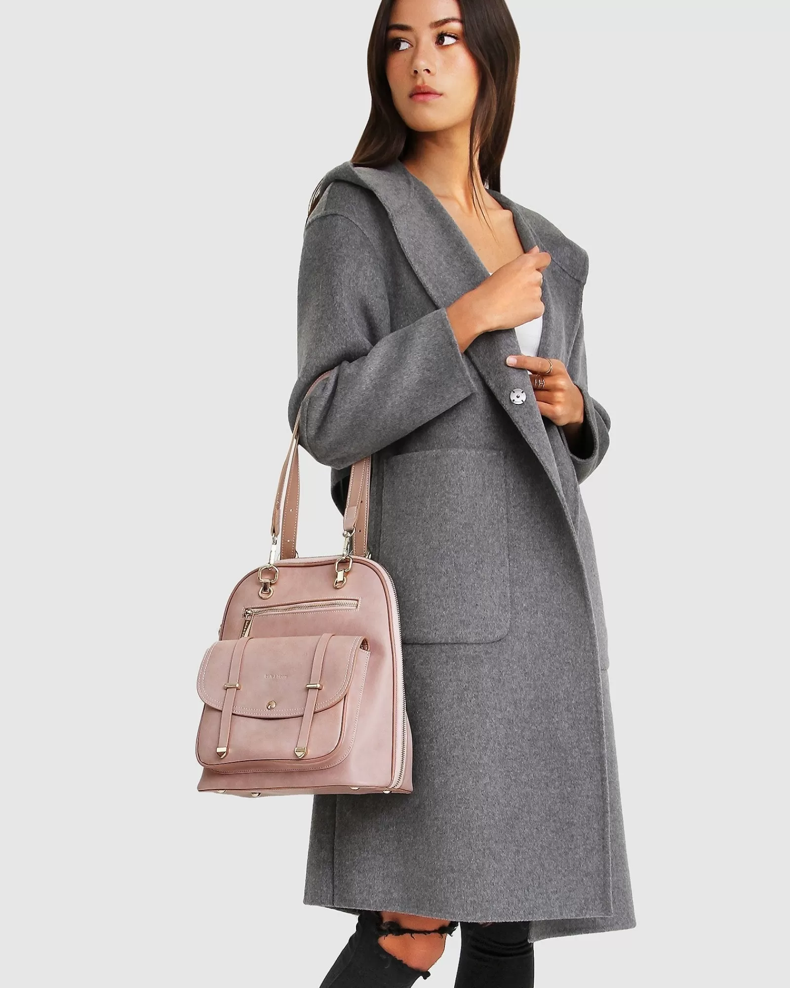 Belle & Bloom Walk This Way Wool Blend Oversized Coat - Dark Grey