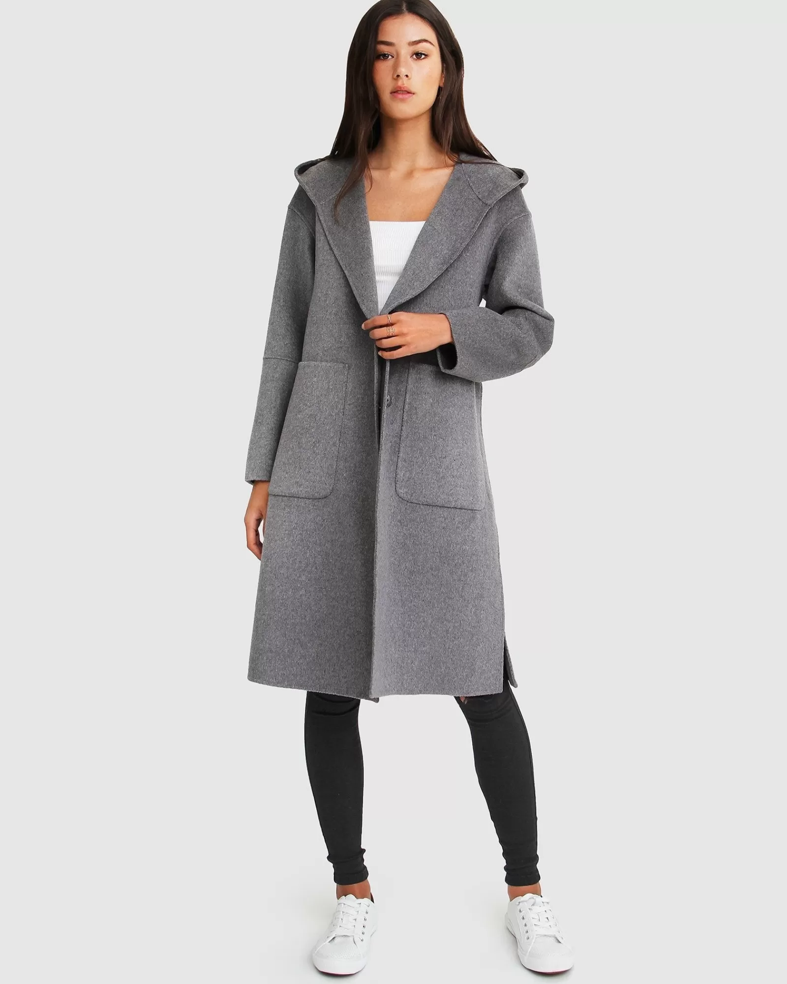 Belle & Bloom Walk This Way Wool Blend Oversized Coat - Dark Grey