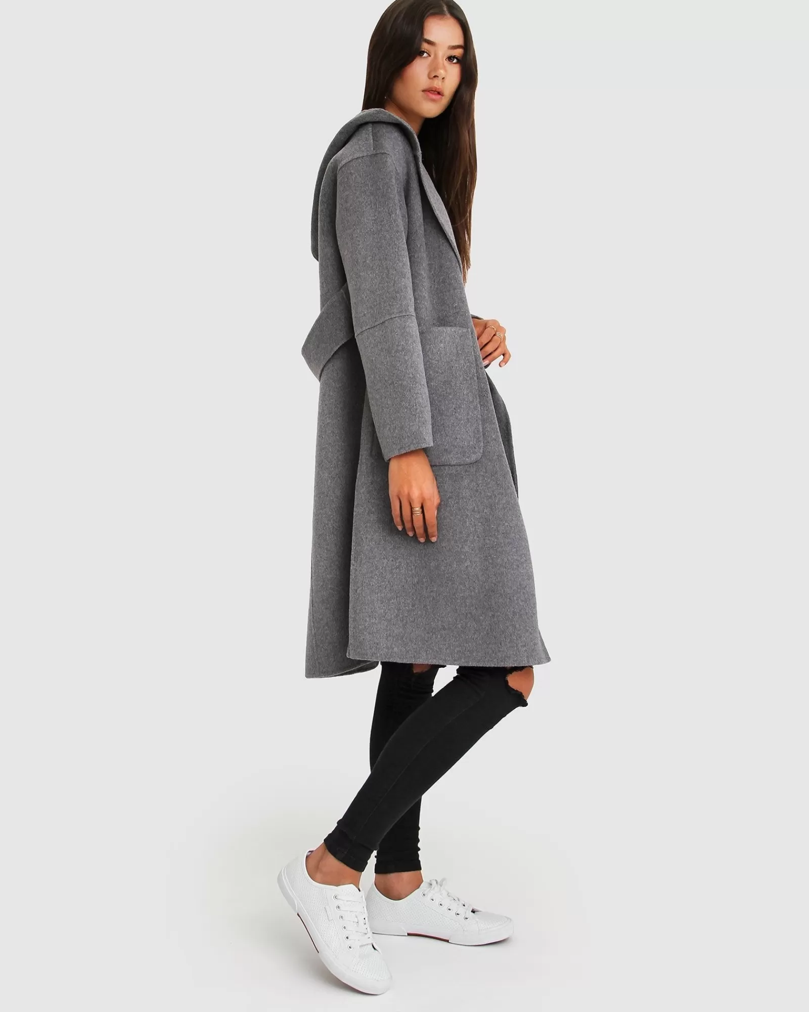 Belle & Bloom Walk This Way Wool Blend Oversized Coat - Dark Grey