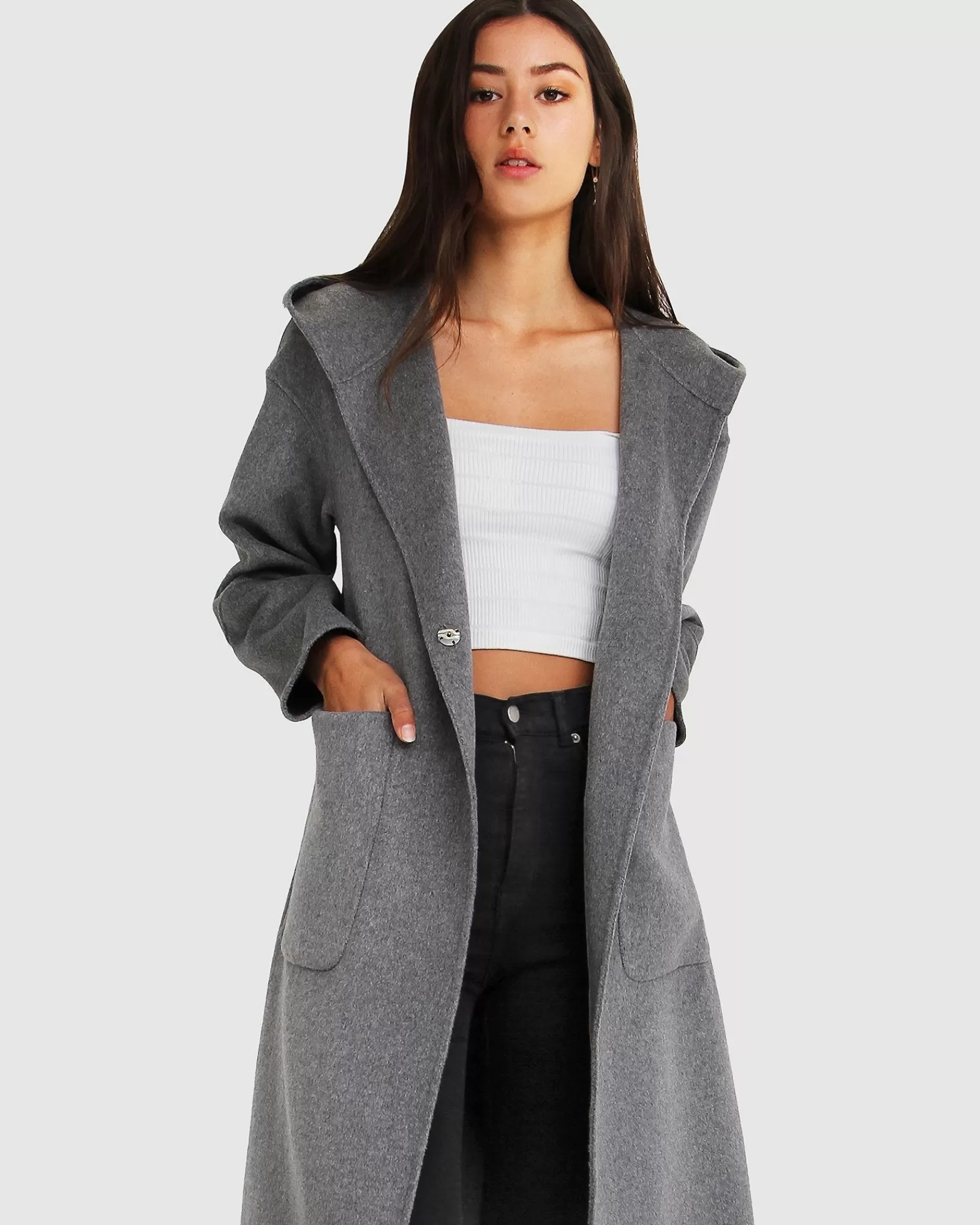 Belle & Bloom Walk This Way Wool Blend Oversized Coat - Dark Grey