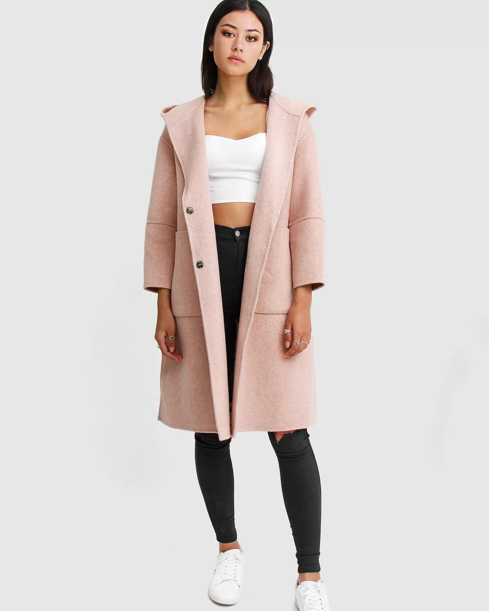 Belle & Bloom Walk This Way Wool Blend Oversized Coat - Blush Pink