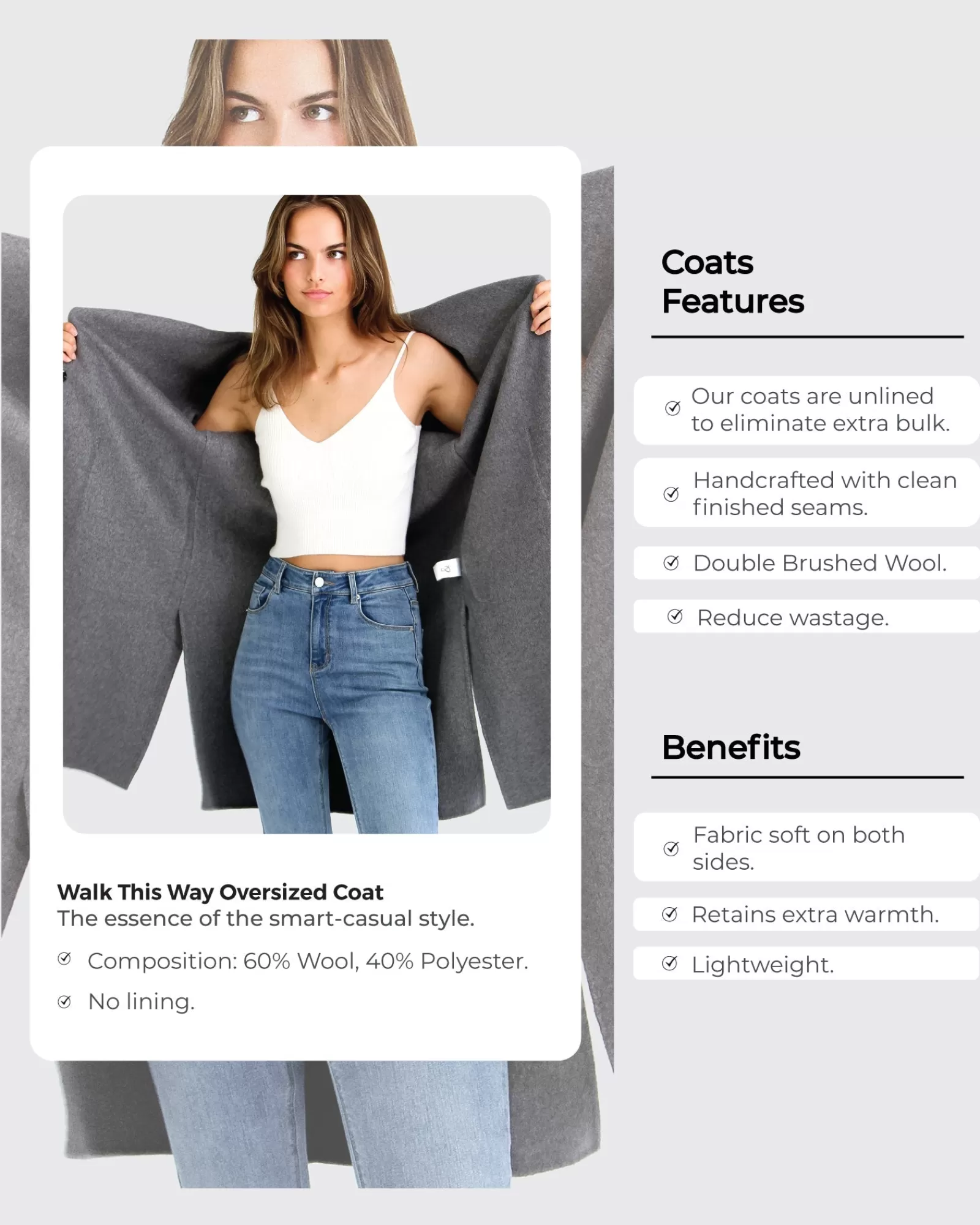 Belle & Bloom Walk This Way Wool Blend Oversized C -