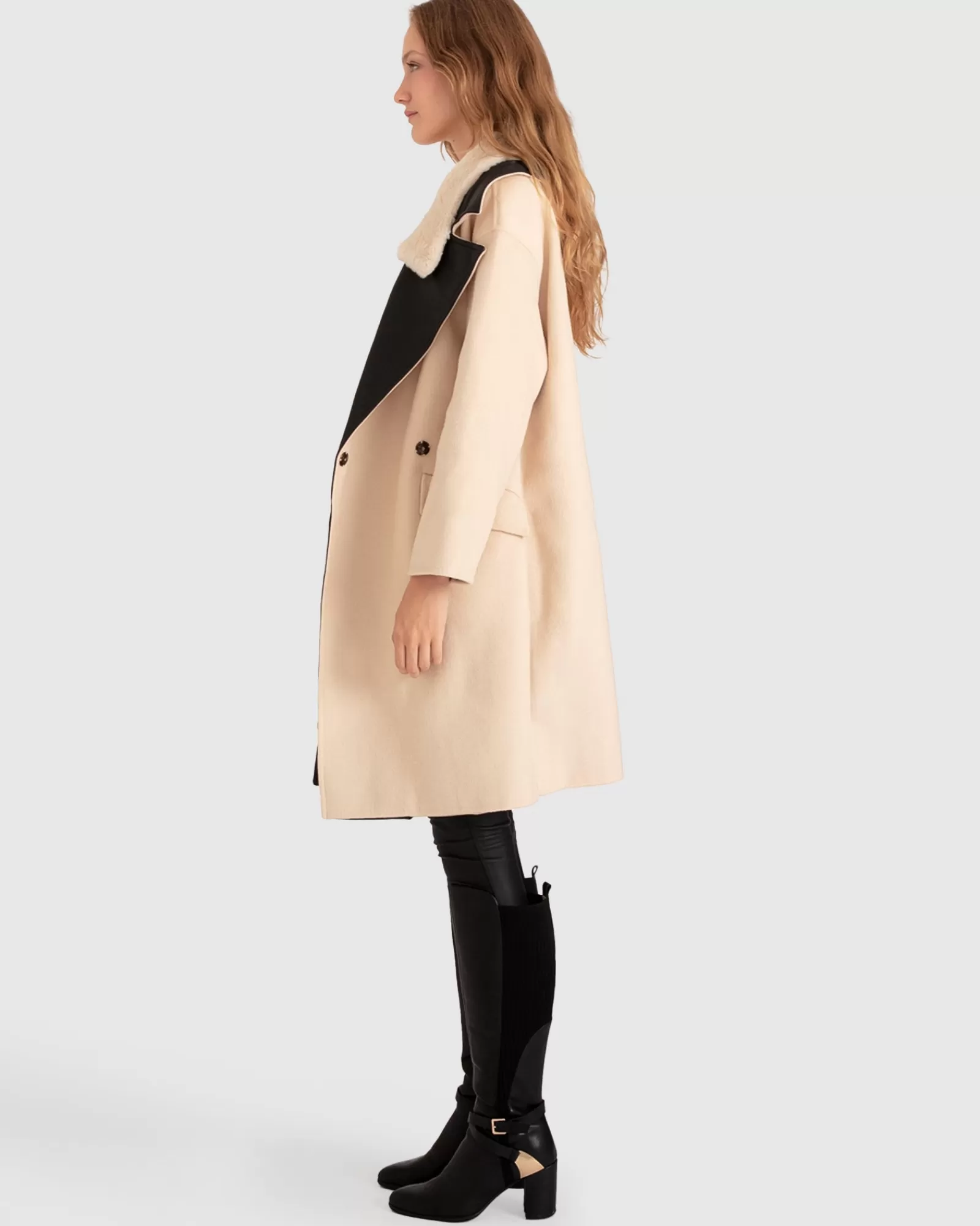 Belle & Bloom Watch Me Go Oversized Leather Trimmed Coat - Pale Oat