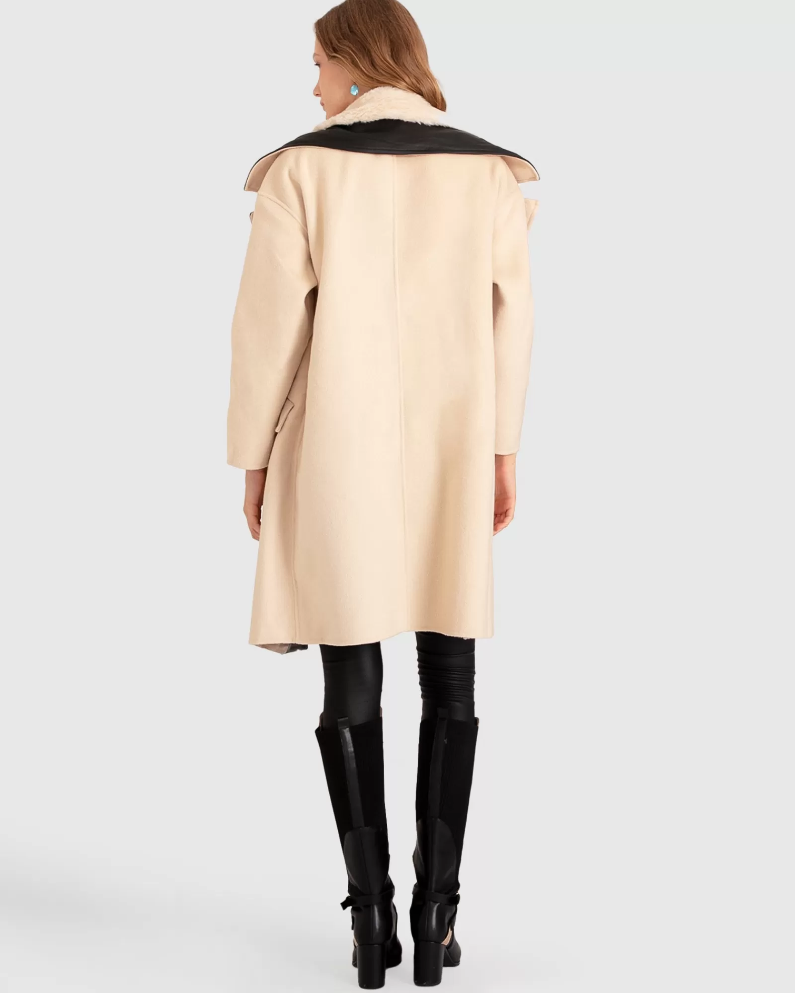 Belle & Bloom Watch Me Go Oversized Leather Trimmed Coat - Pale Oat